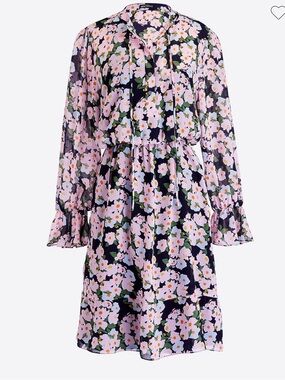 J Crew drapey tie front floral print chiffon dress w removable tank dress Sz MP